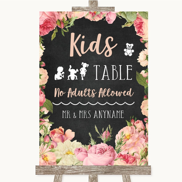 Chalkboard Style Pink Roses Kids Table Customised Wedding Sign