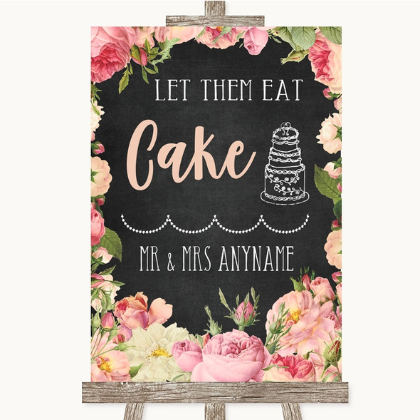 Chalkboard Style Pink Roses Let Them Eat Cake Customised Wedding Sign