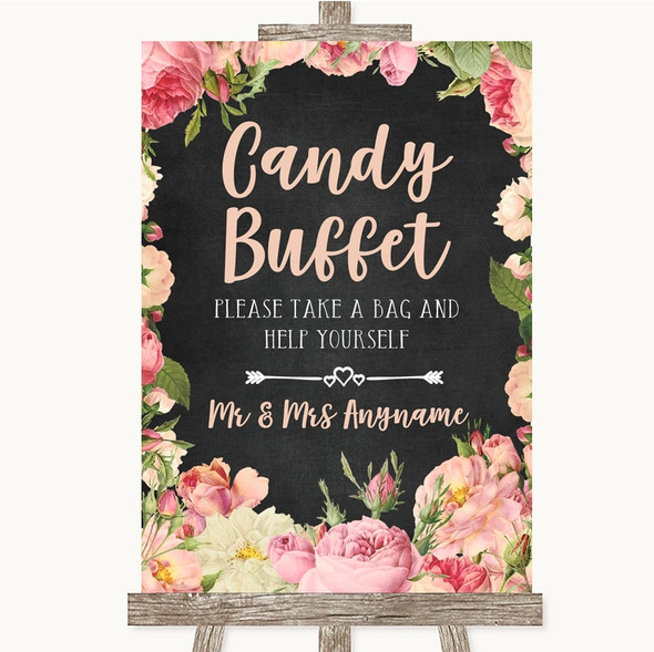 Chalkboard Style Pink Roses Candy Buffet Customised Wedding Sign