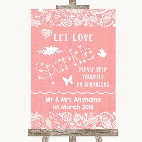 Coral Burlap & Lace Let Love Sparkle Sparkler Send Off Customised Wedding Sign