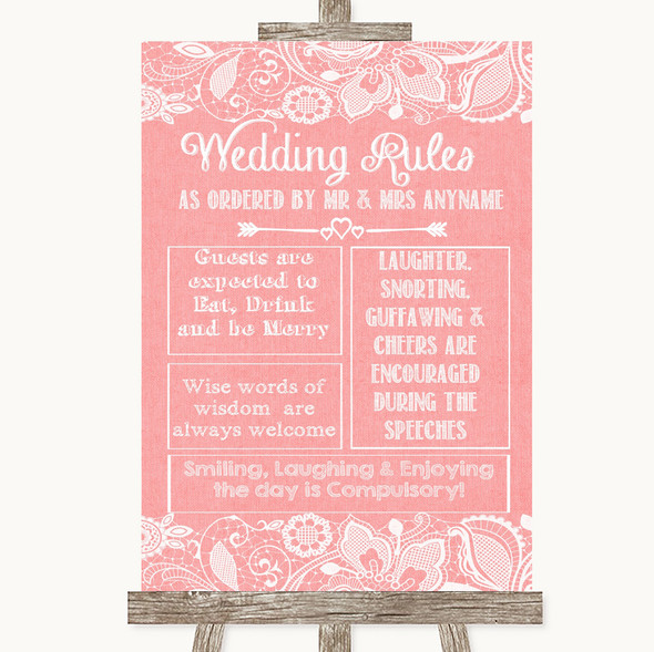 Coral Burlap & Lace Rules Of The Wedding Customised Wedding Sign