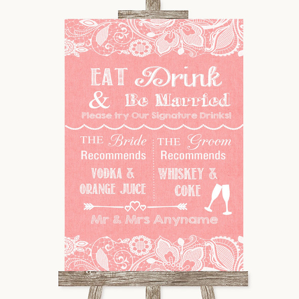 Coral Burlap & Lace Signature Favourite Drinks Customised Wedding Sign