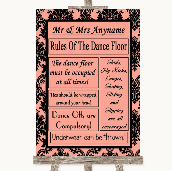 Coral Damask Rules Of The Dancefloor Customised Wedding Sign