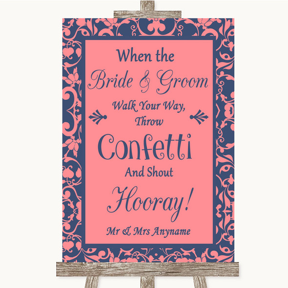 Coral Pink & Blue Confetti Customised Wedding Sign