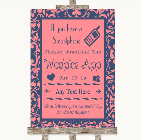 Coral Pink & Blue Wedpics App Photos Customised Wedding Sign