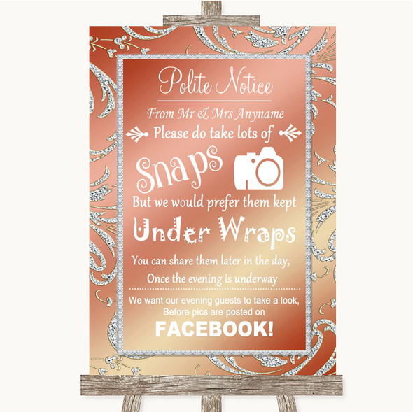 Coral Pink Don't Post Photos Facebook Customised Wedding Sign