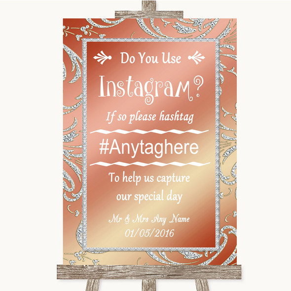 Coral Pink Instagram Photo Sharing Customised Wedding Sign