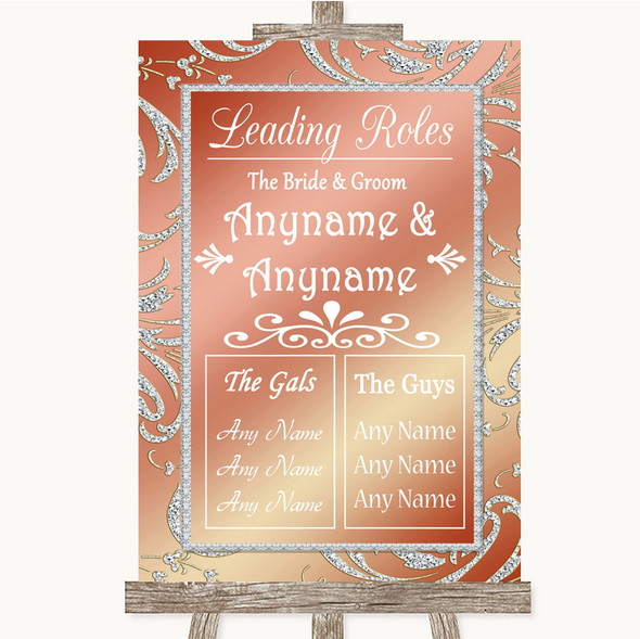 Coral Pink Who's Who Leading Roles Customised Wedding Sign