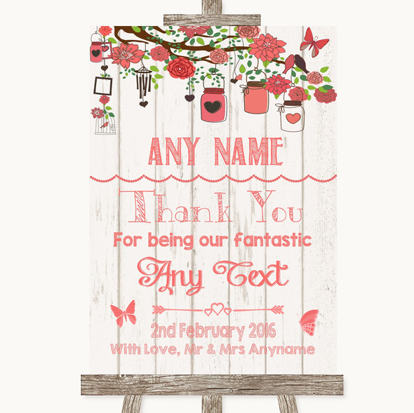 Coral Rustic Wood Thank You Bridesmaid Page Boy Best Man Wedding Sign