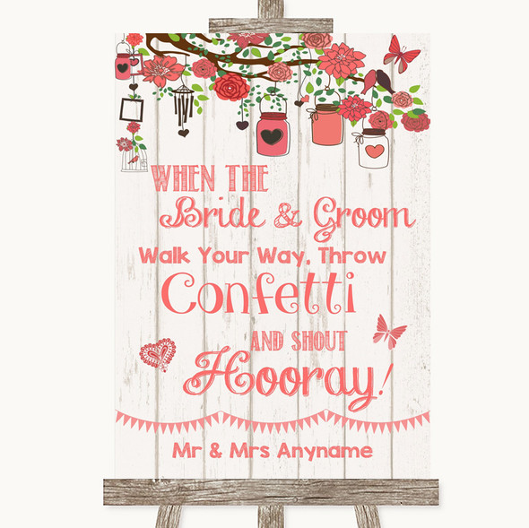 Coral Rustic Wood Confetti Customised Wedding Sign