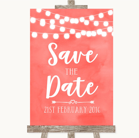 Coral Watercolour Lights Save The Date Customised Wedding Sign