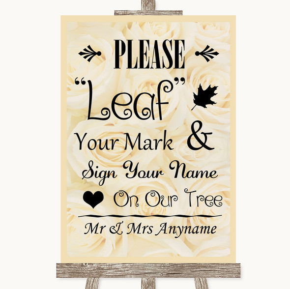 Cream Roses Fingerprint Tree Instructions Customised Wedding Sign