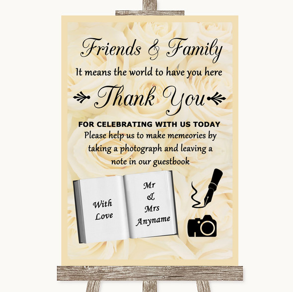 Cream Roses Photo Guestbook Friends & Family Customised Wedding Sign