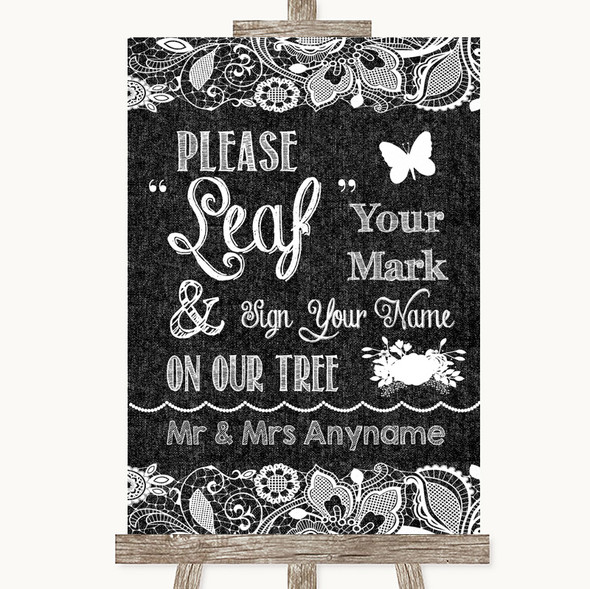 Dark Grey Burlap & Lace Fingerprint Tree Instructions Customised Wedding Sign