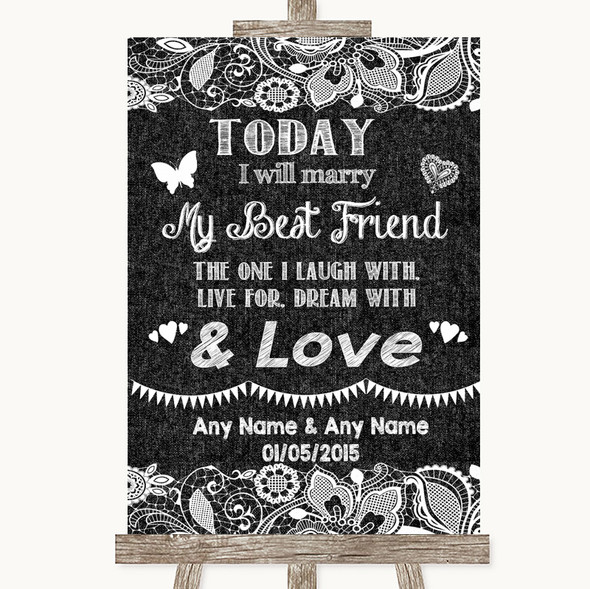 Dark Grey Burlap & Lace Today I Marry My Best Friend Customised Wedding Sign