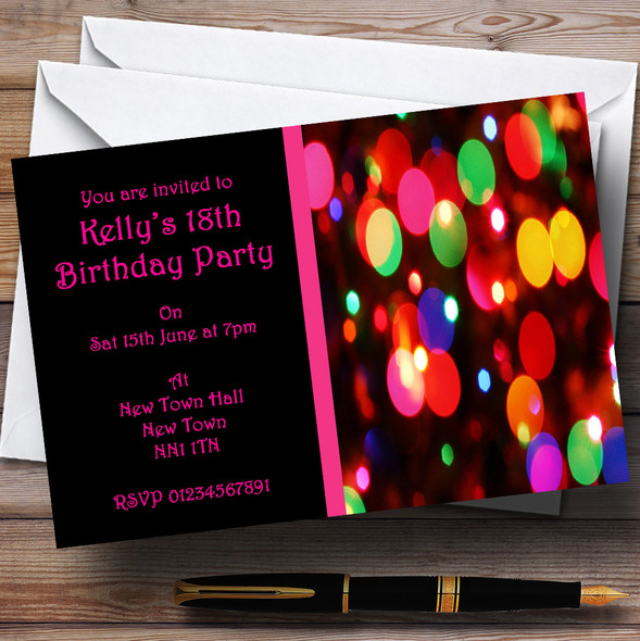 Pink Disco Lights Customised Party Invitations