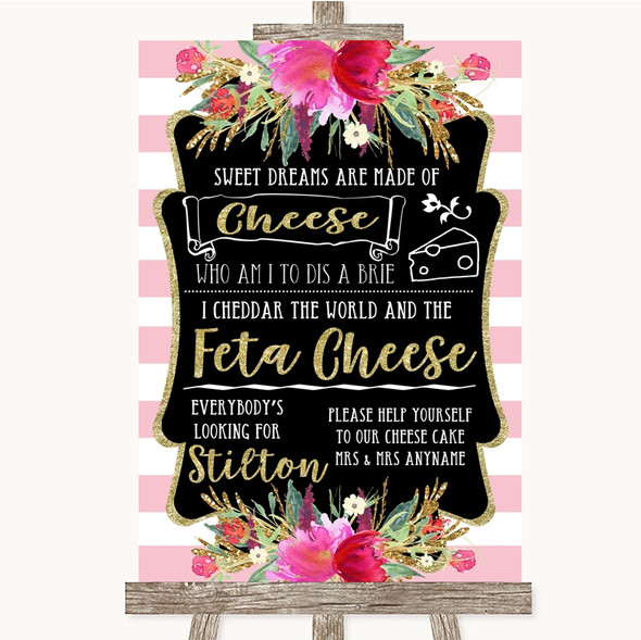 Gold & Pink Stripes Cheesecake Cheese Song Customised Wedding Sign