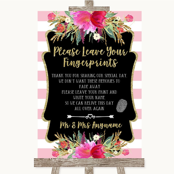 Gold & Pink Stripes Fingerprint Guestbook Customised Wedding Sign