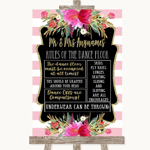 Gold & Pink Stripes Rules Of The Dance Floor Customised Wedding Sign