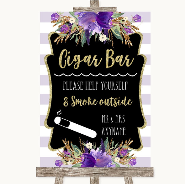 Gold & Purple Stripes Cigar Bar Customised Wedding Sign