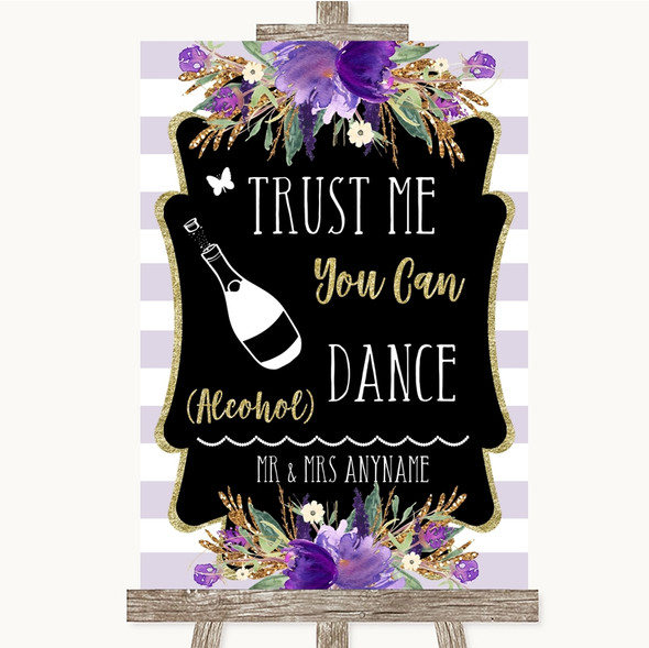 Gold & Purple Stripes Alcohol Says You Can Dance Customised Wedding Sign