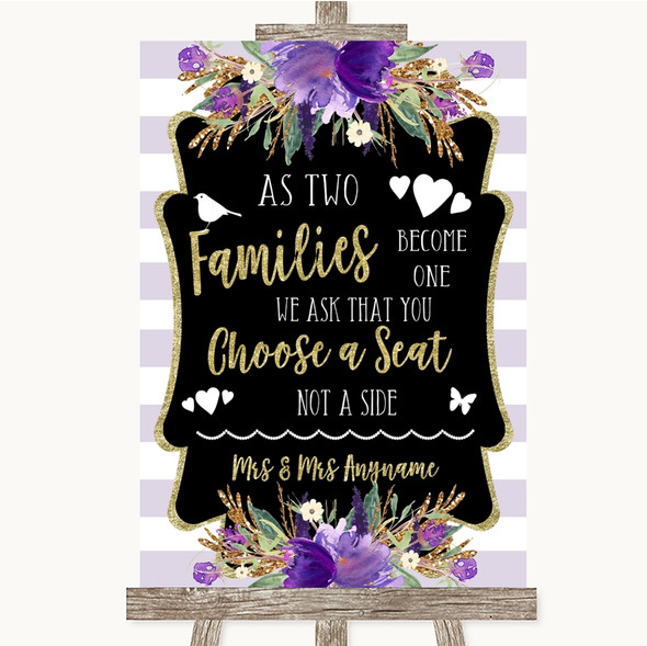 Gold & Purple Stripes As Families Become One Seating Plan Wedding Sign