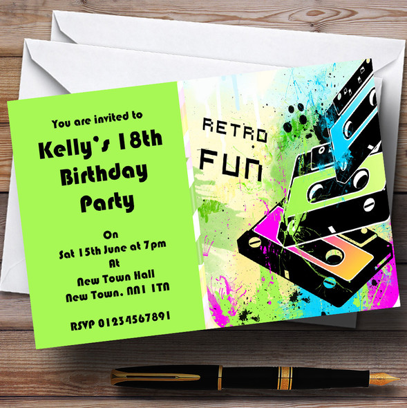 Lime Green Funky Retro Customised Party Invitations