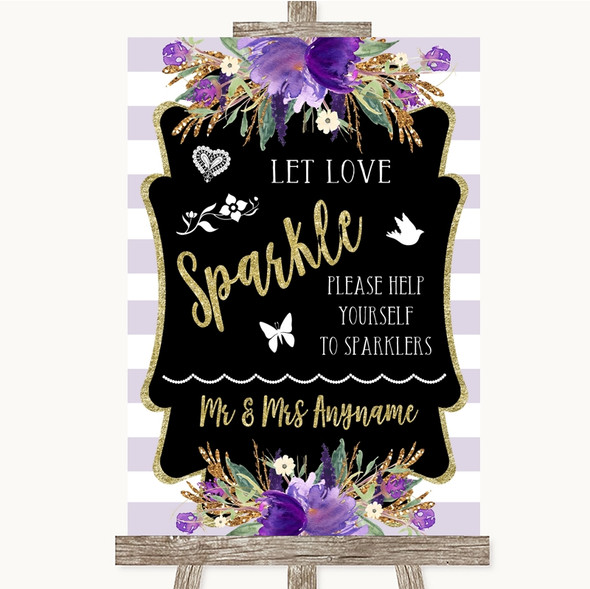 Gold & Purple Stripes Let Love Sparkle Sparkler Send Off Wedding Sign