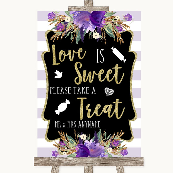 Gold & Purple Stripes Love Is Sweet Take A Treat Candy Buffet Wedding Sign