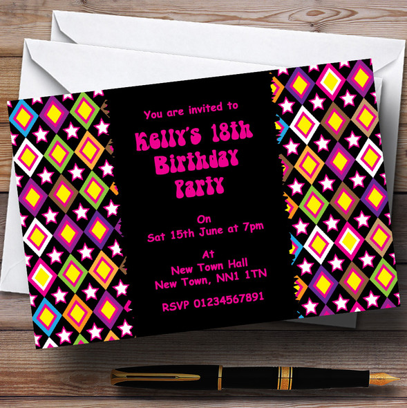 Pink Black Purple Retro Customised Party Invitations