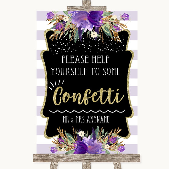 Gold & Purple Stripes Take Some Confetti Customised Wedding Sign