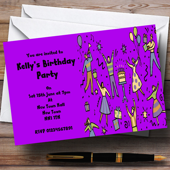 Purple Dancing People Customised Party Invitations