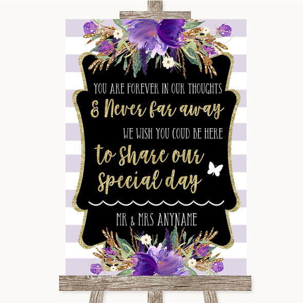 Gold & Purple Stripes In Our Thoughts Customised Wedding Sign