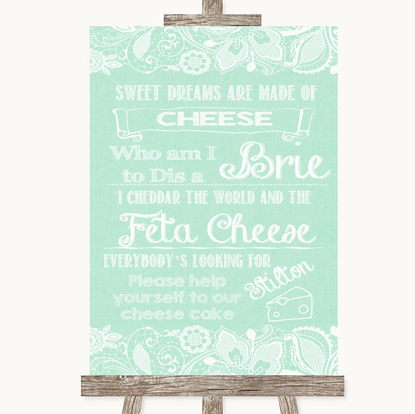Green Burlap & Lace Cheesecake Cheese Song Customised Wedding Sign