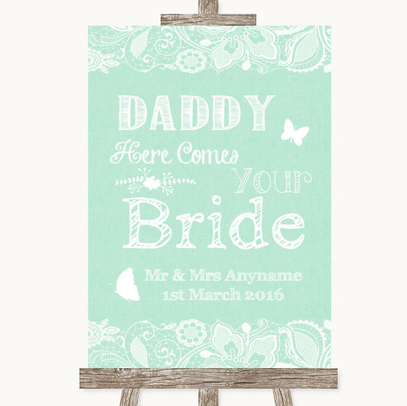 Green Burlap & Lace Daddy Here Comes Your Bride Customised Wedding Sign