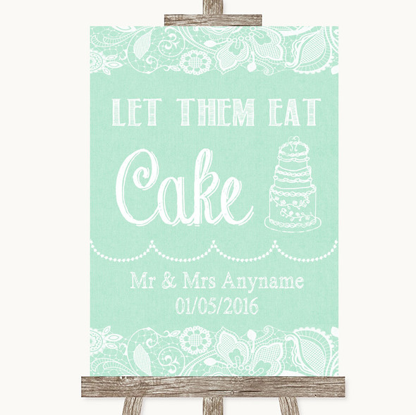 Green Burlap & Lace Let Them Eat Cake Customised Wedding Sign