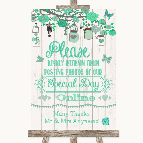 Green Rustic Wood Don't Post Photos Online Social Media Wedding Sign