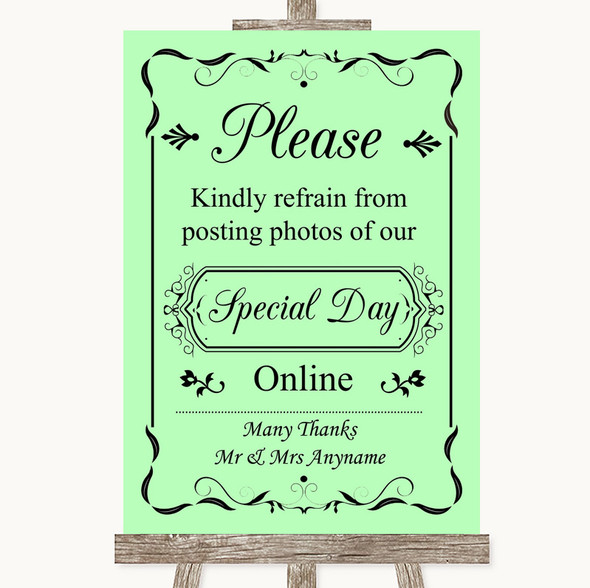 Green Don't Post Photos Online Social Media Customised Wedding Sign