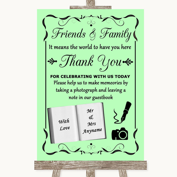 Green Photo Guestbook Friends & Family Customised Wedding Sign