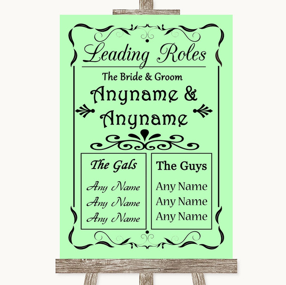 Green Who's Who Leading Roles Customised Wedding Sign