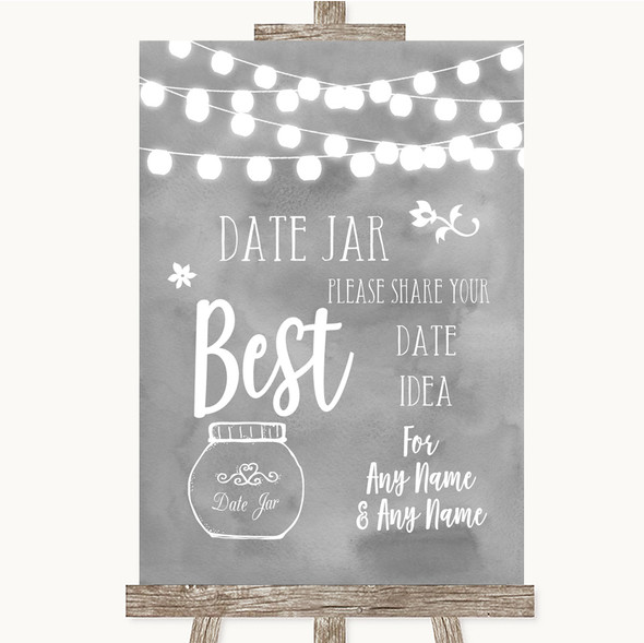 Grey Watercolour Lights Date Jar Guestbook Customised Wedding Sign