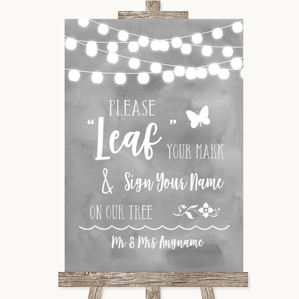 Grey Watercolour Lights Fingerprint Tree Instructions Customised Wedding Sign