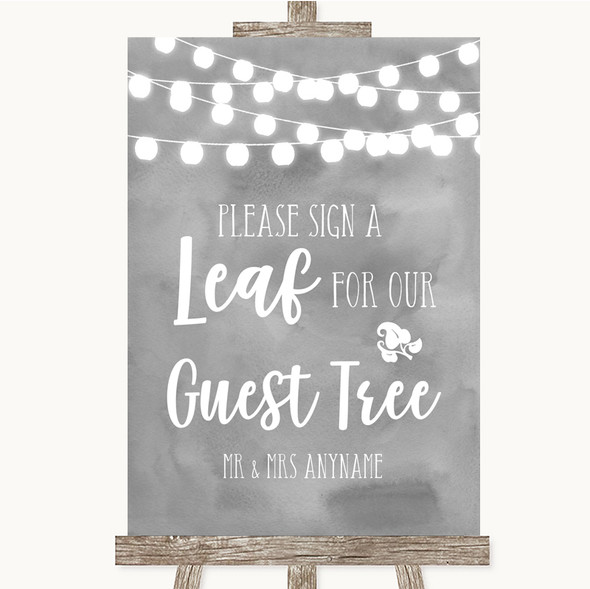 Grey Watercolour Lights Guest Tree Leaf Customised Wedding Sign