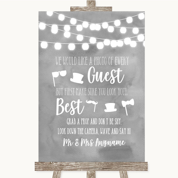 Grey Watercolour Lights Photo Prop Guestbook Customised Wedding Sign