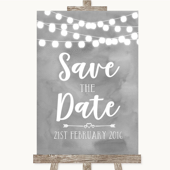 Grey Watercolour Lights Save The Date Customised Wedding Sign