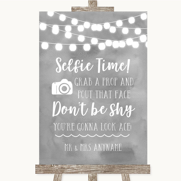 Grey Watercolour Lights Selfie Photo Prop Customised Wedding Sign