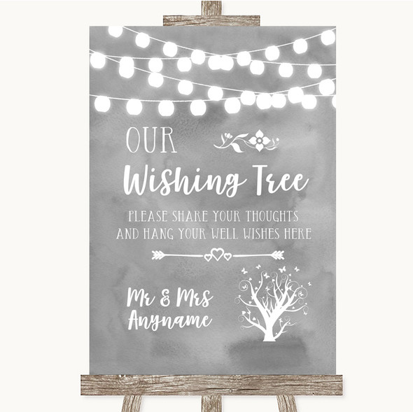 Grey Watercolour Lights Wishing Tree Customised Wedding Sign