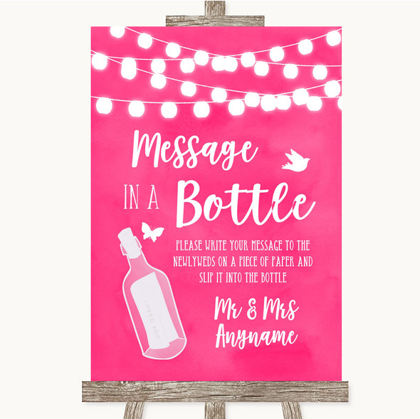 Hot Fuchsia Pink Watercolour Lights Message In A Bottle Wedding Sign