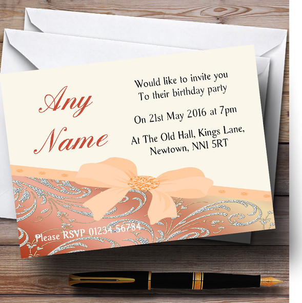 Classic Diamond And Coral Bow Birthday Party Customised Invitations