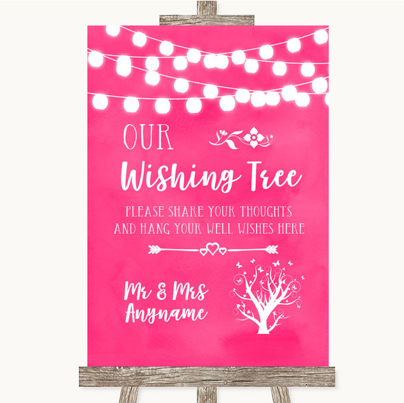 Hot Fuchsia Pink Watercolour Lights Wishing Tree Customised Wedding Sign